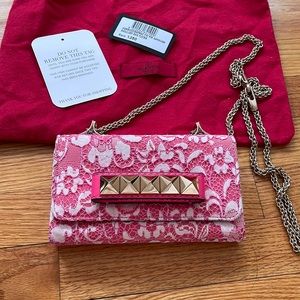 Valentino rockstud mini lace crossbody bag pink